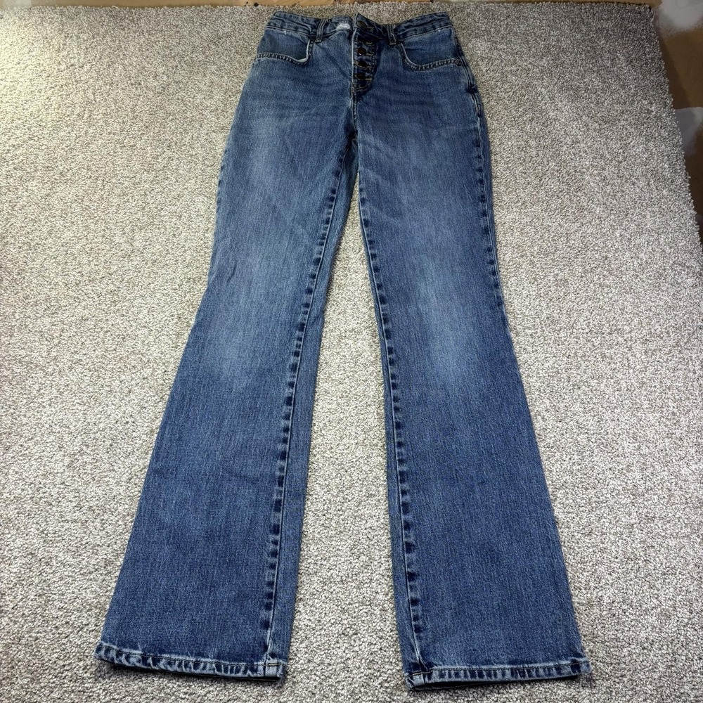 Zara Jeans Womens 4 Blue Medium Wash High Rise Straight Button Fly Denim